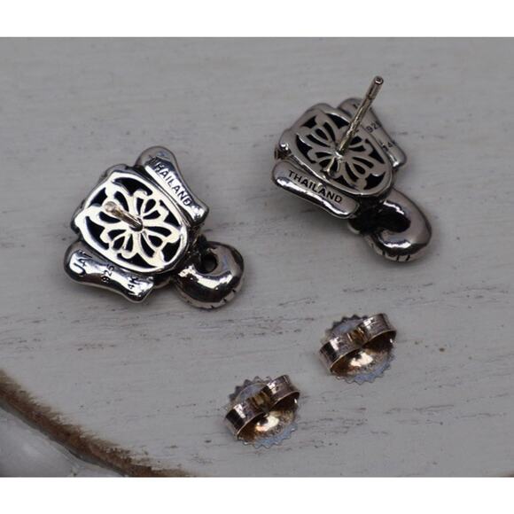 JAI Sterling Silver & 14k Yellow Gold Elephant Garnet Eyes Earrings6.4G/0.6in - Picture 5 of 6